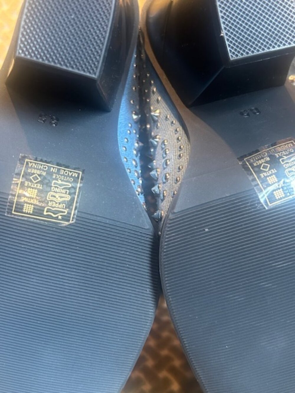 Azalea Wang Texas Studded Denim Pull On Cushioned Wedge Cut Heel Cowboy Boot NEW - Picture 9 of 16